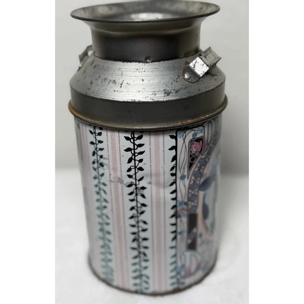 VTG 90s Dairy Delite Cow‎ Milk Jug Tin Canister - Farmhouse / Art Nouveau Decor